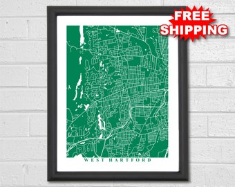 West Hartford Map Art - Map Print - Connecticut - Travel Gift - Office Decor - Hometown Map - Housewarming - Custom Map - Anniversary - Home