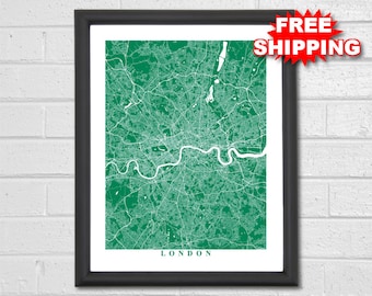 London Map Art - City Map Print - UK - Travel Gift Home Office Decor Custom City Streets Map Art Poster Map of London Streets Housewarming