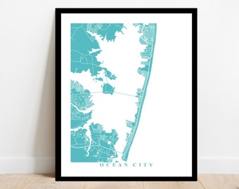 Ocean City Map Art - Maryland - City Streets Custom Print Interior Design Travel Gift Wall Poster Beach House Airbnb Vacation Memory Office