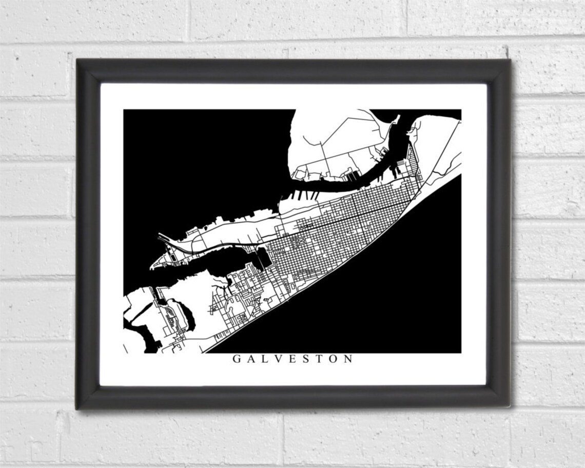 Galveston Map Art Map Print Texas Map Print Travel Etsy