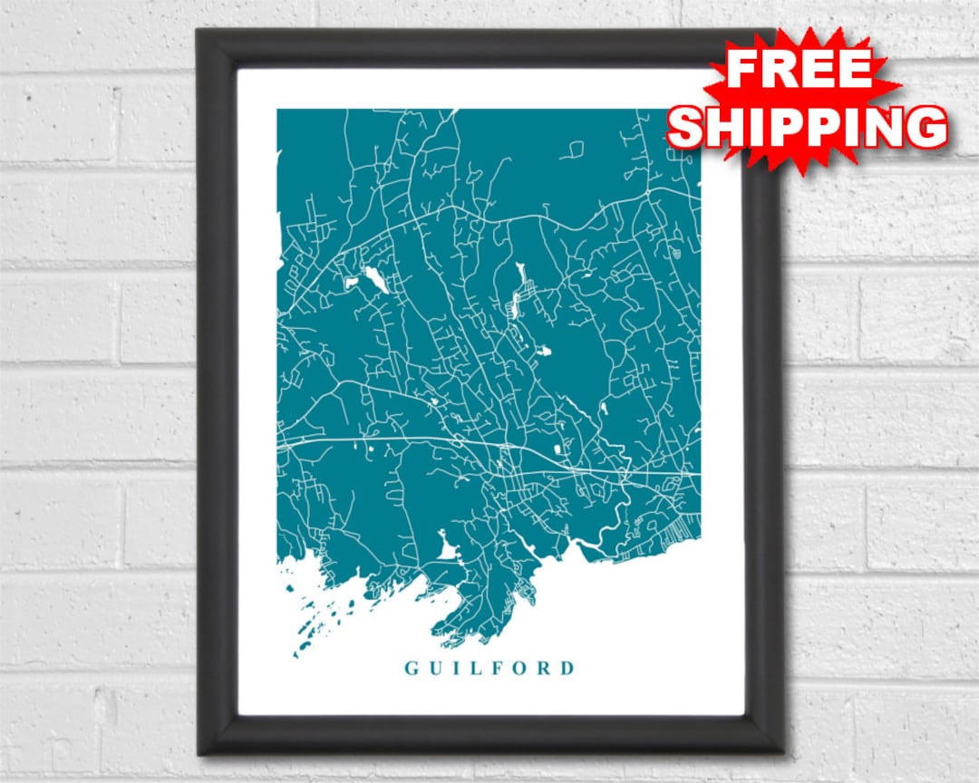 Guilford Map Art City Map Connecticut Office Decor Travel Map Print Street Map Art Custom Map ...