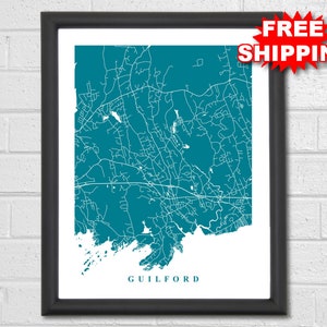 Guilford Map Art City Map Connecticut Office Decor Travel Map Print Street Map Art Custom Map ...