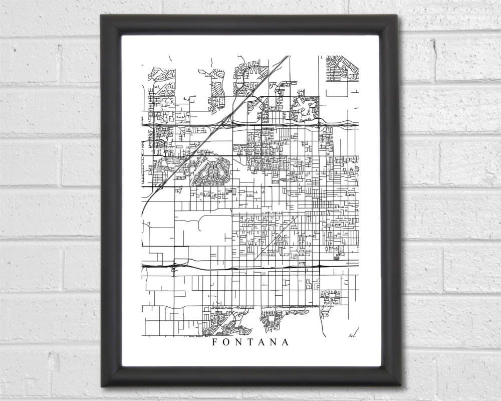 Fontana Map Art Map Print Black and White California | Etsy