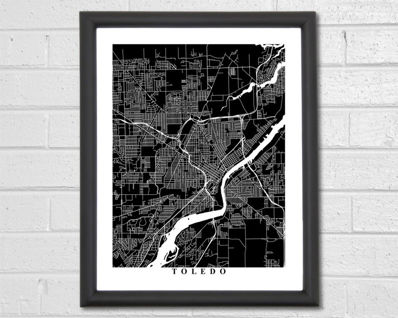 Toledo Map Art Map Print Black and White Print Ohio Etsy