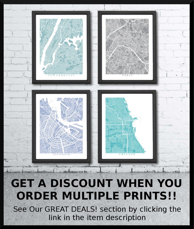 Choose Any City Custom Map Art Office Decor Travel Gift Custom Map City Map Print Home City Town Streets Map Art Wall Poster Gift Home image 8