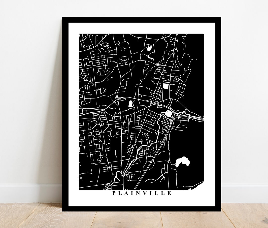Plainville Map Art City Streets Map Print Connecticut Black and White