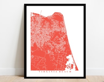 Virginia Beach Map Art - Virginia - Custom City Streets Map Print - Travel Gift Home Decor Beach House Vacation Housewarming Wall Poster