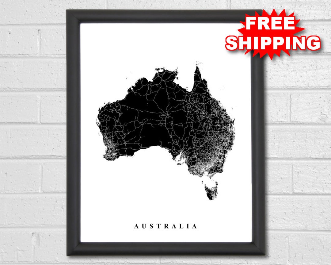 Australia Map Art City Streets Map Print Black and White Etsy