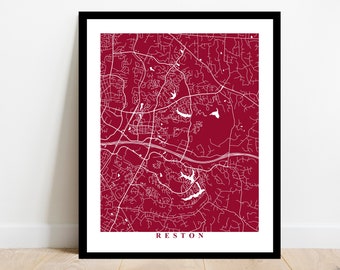 Reston Map Art - Virginia - Custom City Streets Map Print - Office Home Decor Travel Gift Home Housewarming Gift Vacation Thank You Gift