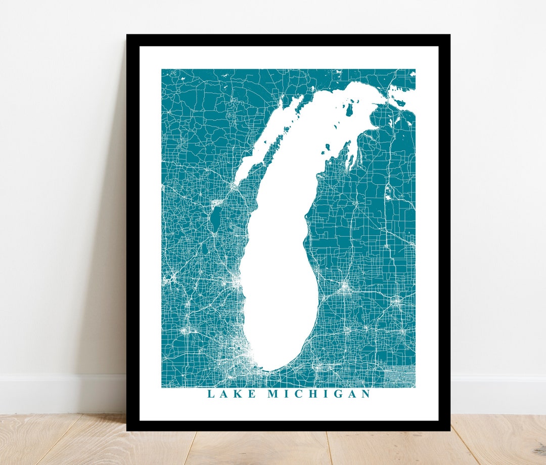 Lake Michigan Map Art City Streets Print Custom Travel Lake - Etsy