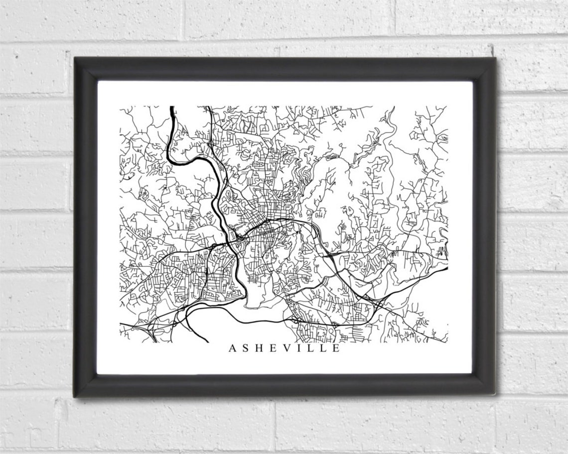 Asheville Map Art Map Print Black and White North - Etsy.de
