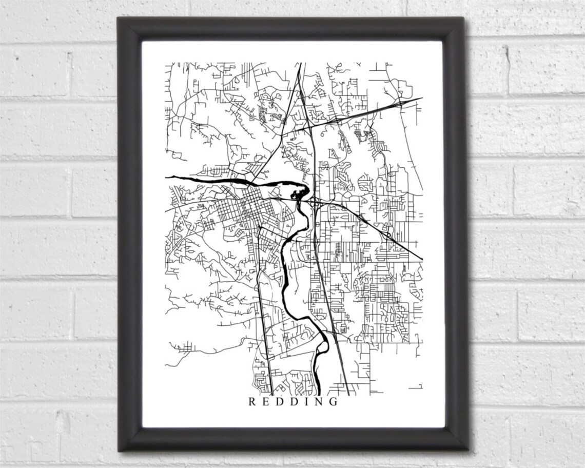 Redding Map Art Map Print Black and White Print | Etsy