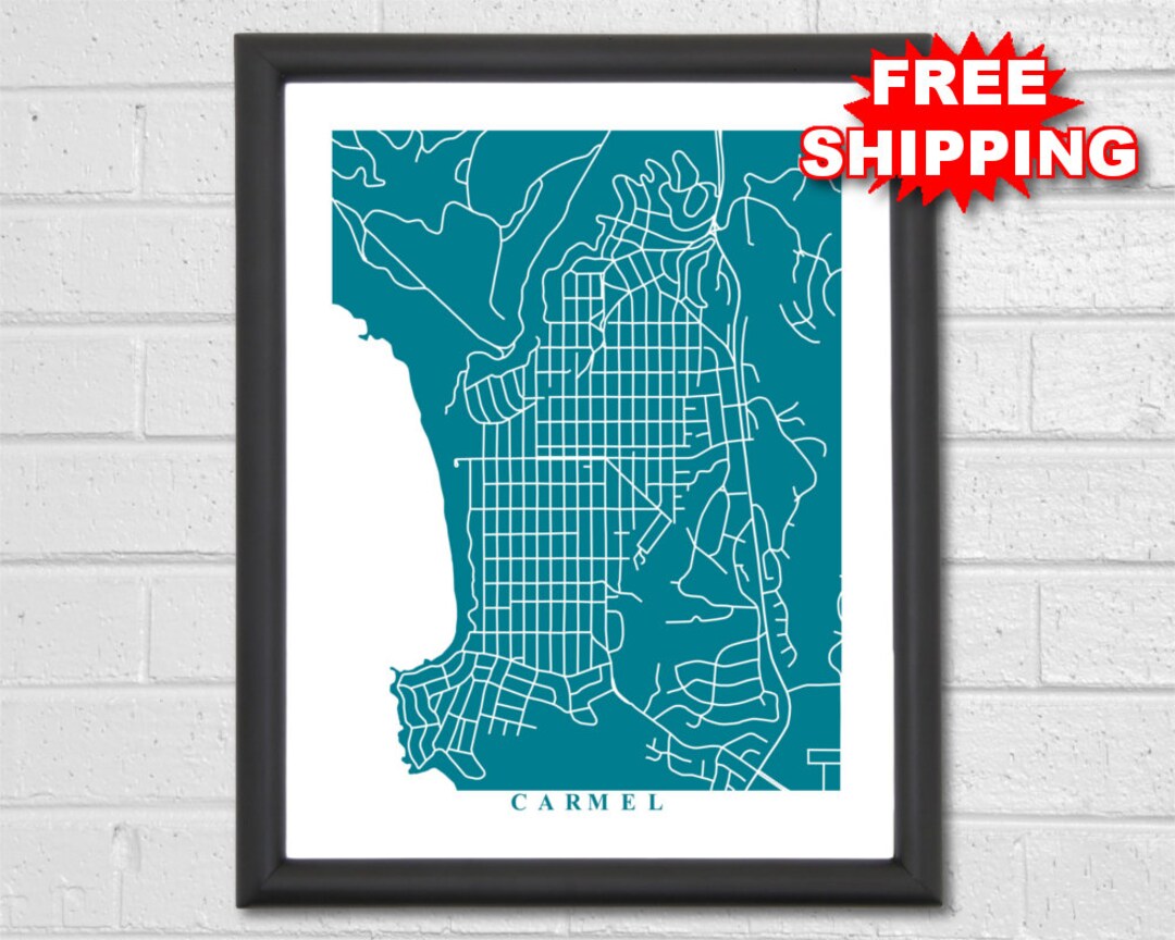 Carmel Map Art City Map California Office Decor Travel Map Print Street