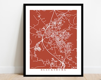 Blacksburg Map Art - Map Print - Virginia - Custom Map - Virginia Tech - City Streets Home Office Decor Hometown College Streets Art Poster