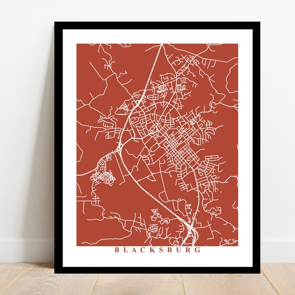 Blacksburg Map Art - Map Print - Virginia - Custom Map - Virginia Tech - City Streets Home Office Decor Hometown College Streets Art Poster