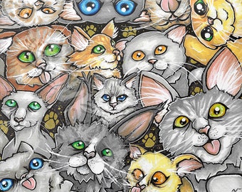 Fifty Shades Of Cuteness, Lots of Cute Cats, Miezen, Hangover, Fluffy mood, Pets Portrait Kitten, Cat Poster Art Print Absurd ART