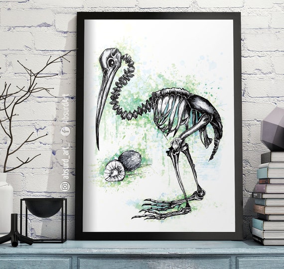 Kiwi Absurd Art Druck Serie Knochentierchen Vogel Skelett Etsy