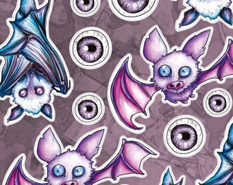 cute sticker sheet Fox & Flatti, cute bats, stickers strongly sticking, gothic eyes, creepy cute, Halloween kawaii vinyl sticker