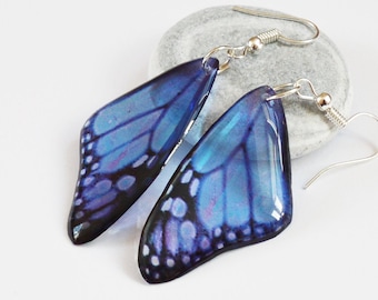 Blue Butterfly wing earrings with Sterling silver hooks