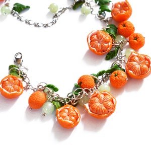 Realistic clementines tangerines bracelet, Mandarin charms fruit jewelry, Miniature orange fruit jewellery, Adjustable bracelet for her