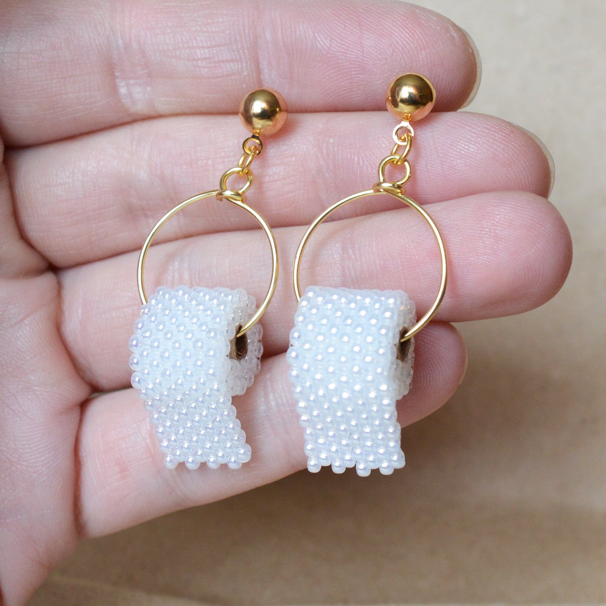 Beaded Toilet Paper Roll Earrings With 18K Gold Plated Posts Etsy