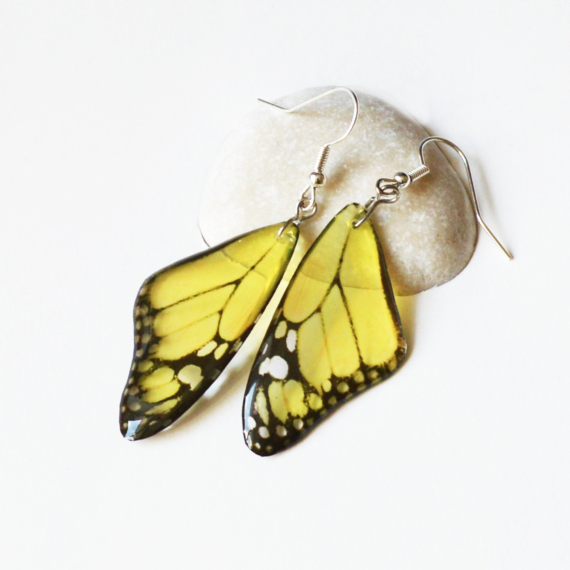 Real Butterfly Wing Transparent Yellow Tail Earrings - Redwing Imports