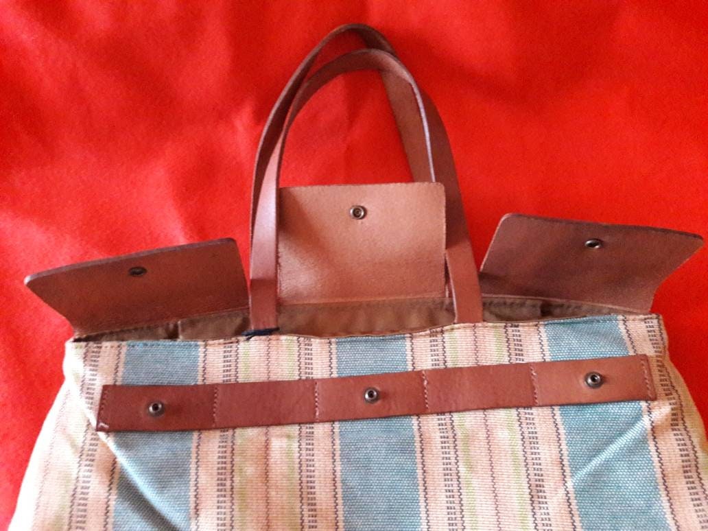 売り切れ イギリス製ハンドメイドのレザーとキャンバスのトートバッグ