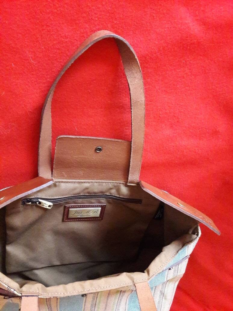 売り切れ イギリス製ハンドメイドのレザーとキャンバスのトートバッグ