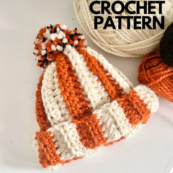 Bengals Crochet Hat Pattern | Orange & White Striped Beanie  display picture 1