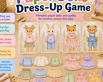 Muñecos de papel de animales del bosque para imprimir, juego de vestir, actividad de viaje para niños pequeños (descarga instantánea)