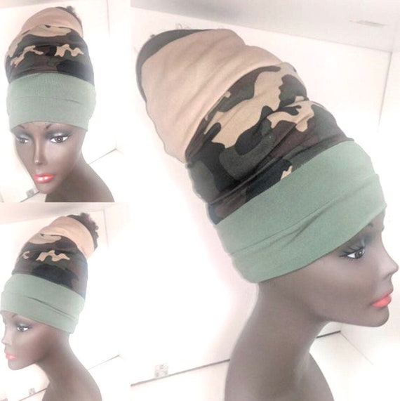 Army Camouflagedreadwrap Slouchy Soc head wrap locs wear | Etsy