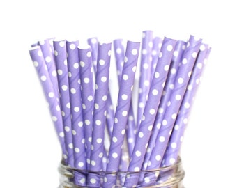 LIGHT PURPLE SWISS Dots- Paper Straws Baby Bridal Wedding Shower- Lilac, Purple (25)