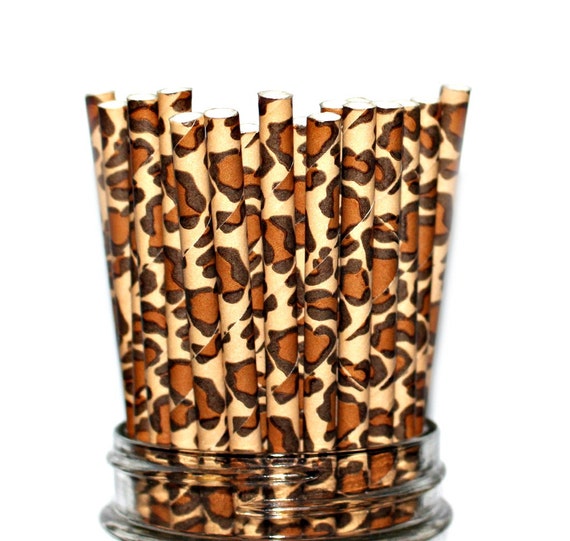 CHEETAH PRINT- Paper Straws, Multipack, Combination, Brown, Tan, Baby Shower, Birthday Party polka dots (25 Straws) Il_570xn