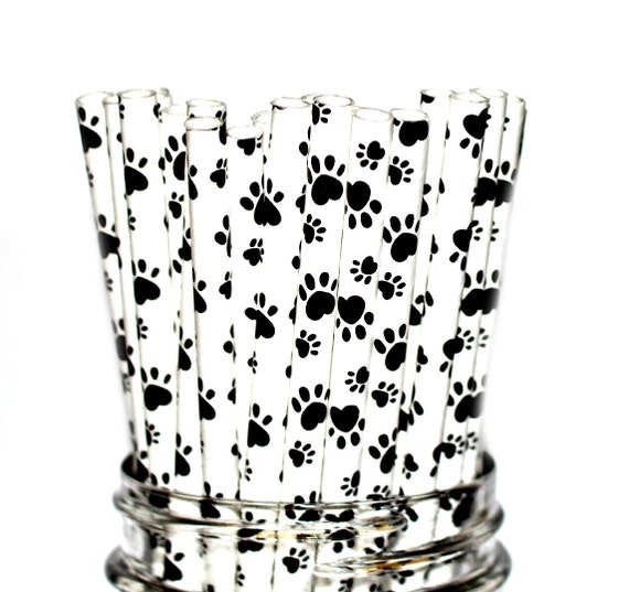 DOG PAW PRINT- Paper Straws, Multipack, Combination, Black and White, Baby Shower, Birthday Party polka dots (25 Straws) Il_570xn
