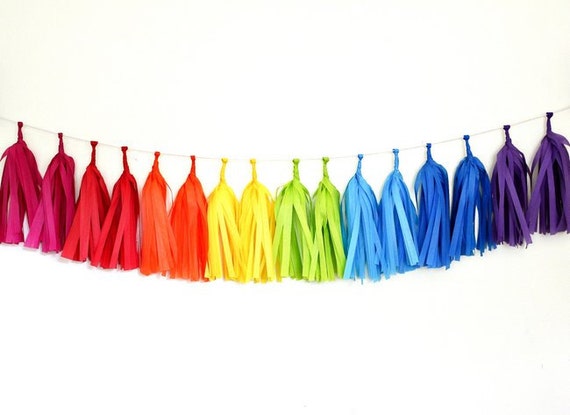 SET OF 35 DIY Tissue Tassel Garland Kits - Modern Girls Room Wedding Shower Cupcake Nursery Decor - Red, Orange, Green, Blue, Purple Il_570xn