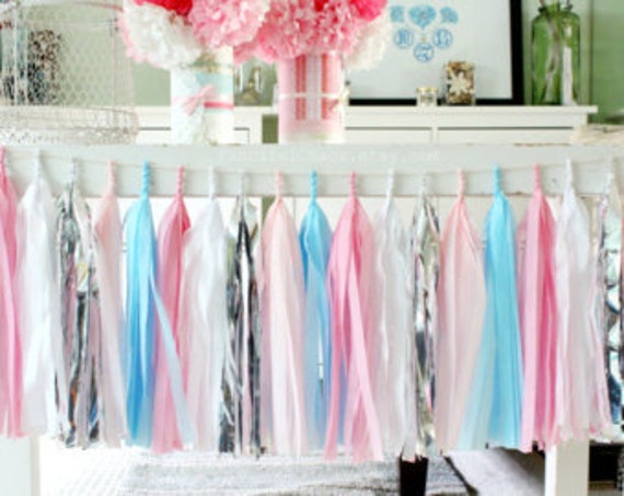 25 - DIY Tissue Tassel Garland Kits - Modern Girls Room Wedding Shower Cupcake Nursery Decor Kids Children Silver, White, Pink, Blue, Blush Il_570xn