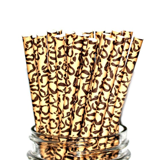 CHEETAH PRINT- Paper Straws, Multipack, Combination, Brown, Tan, Baby Shower, Birthday Party polka dots (25 Straws) Il_570xn