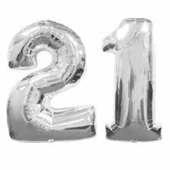 Large Silver Number 21 Sweet Sixteen Balloon 32inch - Colorful and great quality. 1st Birthday, Graduation, Party, Wedding, Shower, Baby Il_570xn