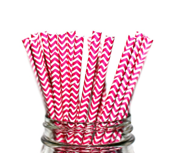 HOT PINK CHEVRON- Paper Straws Baby Bridal Wedding Shower- (25) Il_570xn