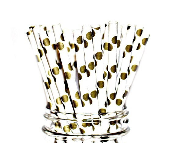 GOLD POLKA DOTS- Paper Straws Baby Bridal Wedding Shower- Gold(25) Il_570xn