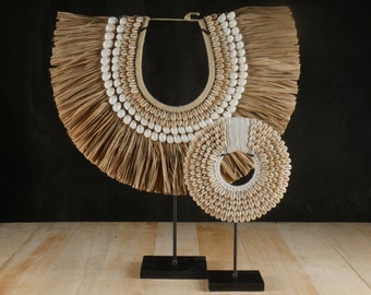 Handcrafted Raffia & Cowrie Shell Necklace - Papua Inspired Decor