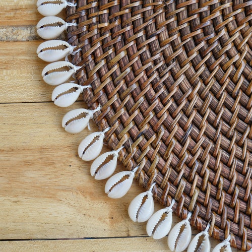 Set of Cowrie Shell Placemates shops - Rattan Placemates - Boho Kitchen Decor - Cowrie Rattan Underplates - Plate Charger Boho