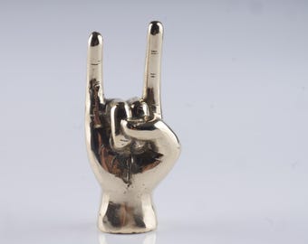 Mini Brass 'Hook 'Em Horns' Hand Sculpture - Texas Longhorns Spirit Gift