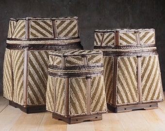 Handmade Balinese Beaded Bamboo Basket Set - Ethnic Decor