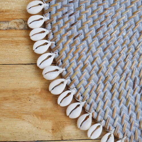 Set of Cowrie Shell Placemates shops - Rattan Placemates - Boho Kitchen Decor - Cowrie Rattan Underplates - Plate Charger Boho