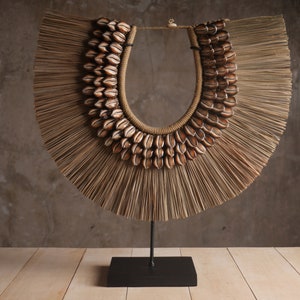 Cowrie Shell Necklace: Papua Tribal Decor with Stand (40x32cm)