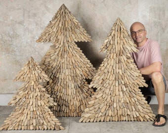 Handmade Driftwood Christmas Tree Set: Coastal Holiday Decor