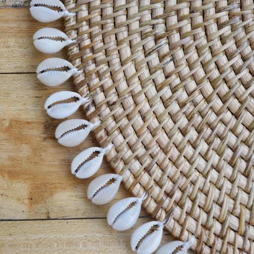 Set of Cowrie Shell Placemates shops - Rattan Placemates - Boho Kitchen Decor - Cowrie Rattan Underplates - Plate Charger Boho