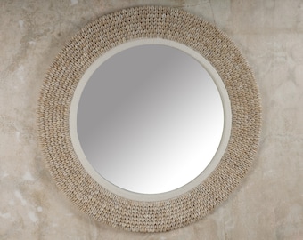 Cowrie Shell Round Mirror: Boho Coastal Wall Decor