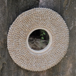 Papua Necklace Inspired Mirror - Cowrie Shell Mirror - Round Shell Mirror - Wall Mirror - Boho Mirror - Beach House Mirror
